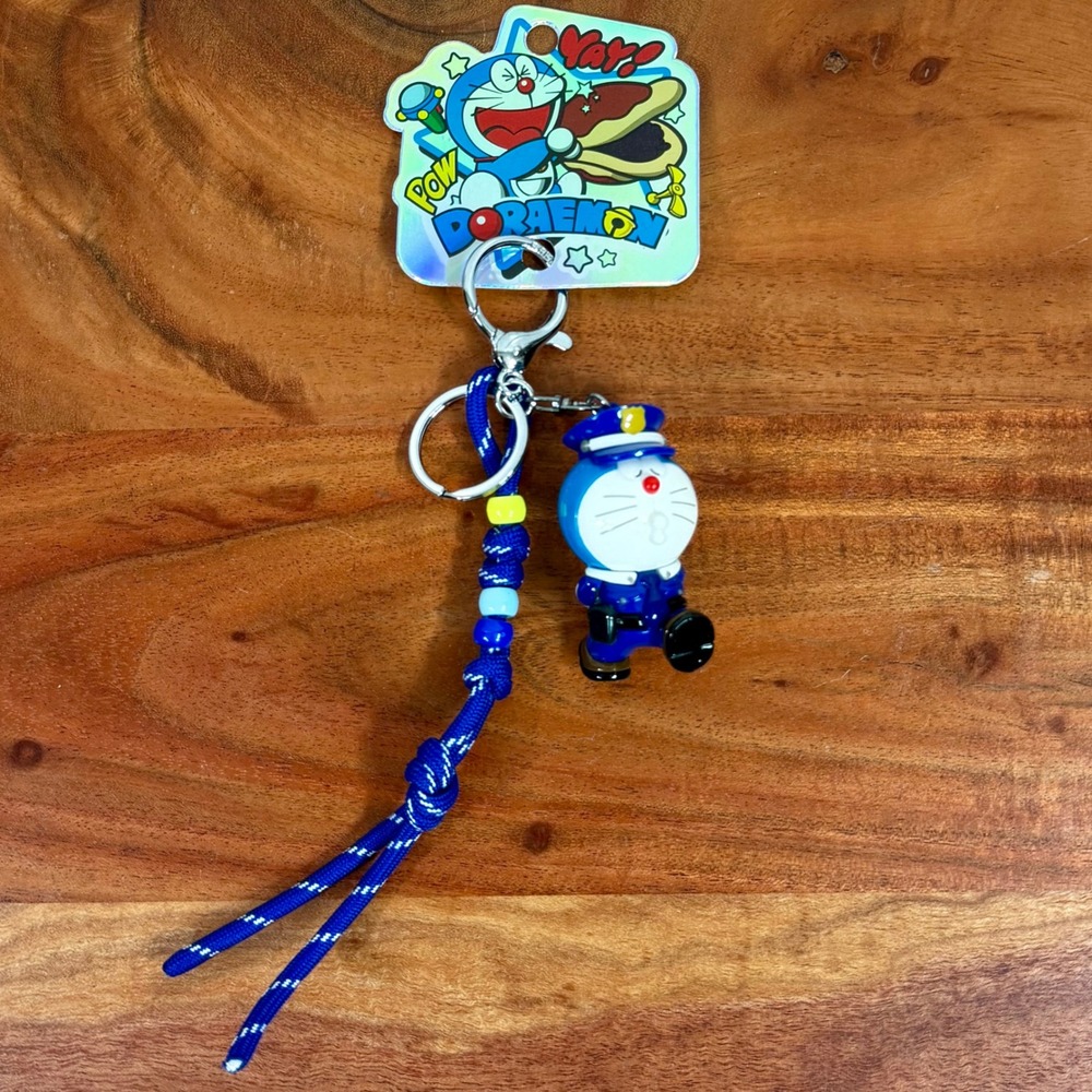 NWT Doraemon Police Officer Keychain Blue Paracord Lanyard Anime Figure Charm